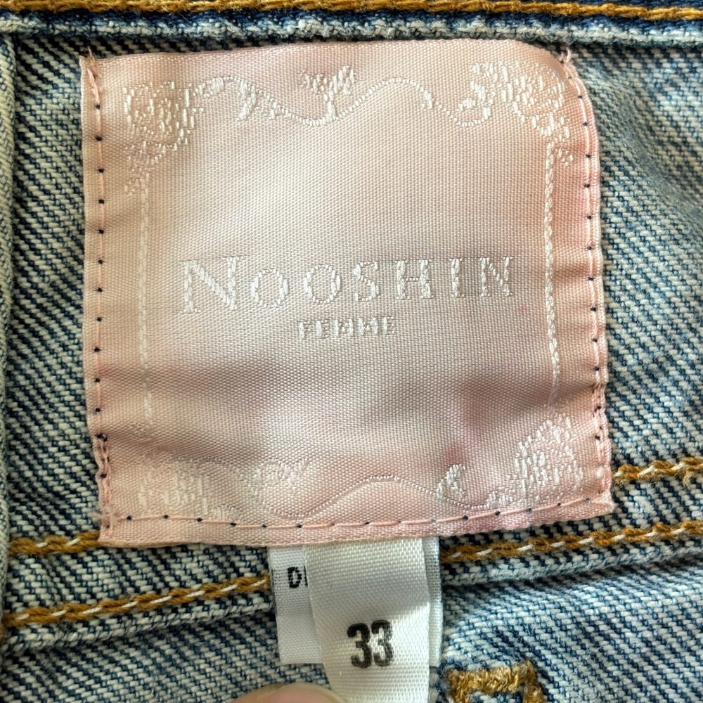 Levi's 505 Vintage Y2K Orange Tag Nooshin Upcycle Bandana Hem Rhinestone Jean 33 - Picture 7 of 14